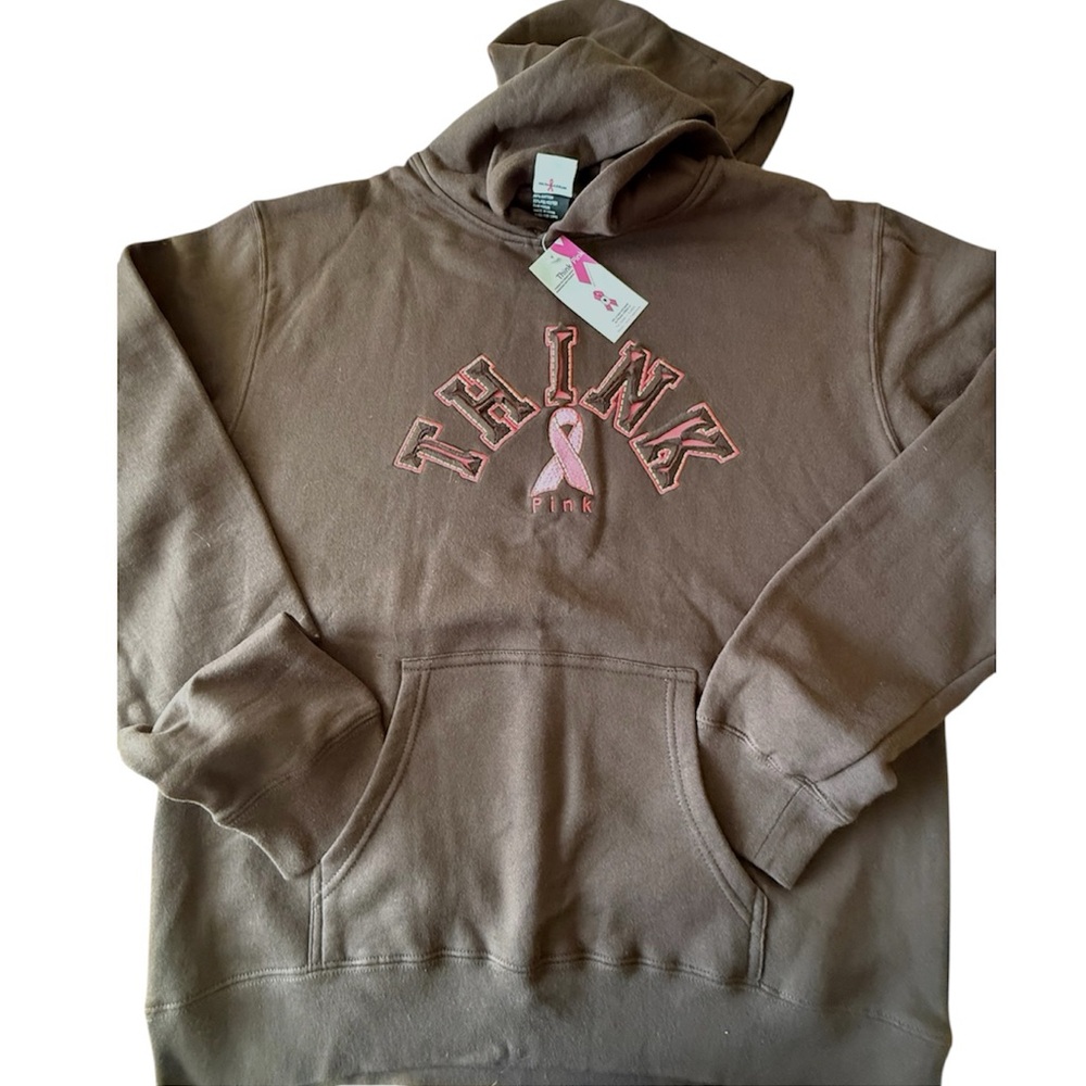 Think Pink Breast Cancer Awareness Hoodie Brown Graphic Size XL